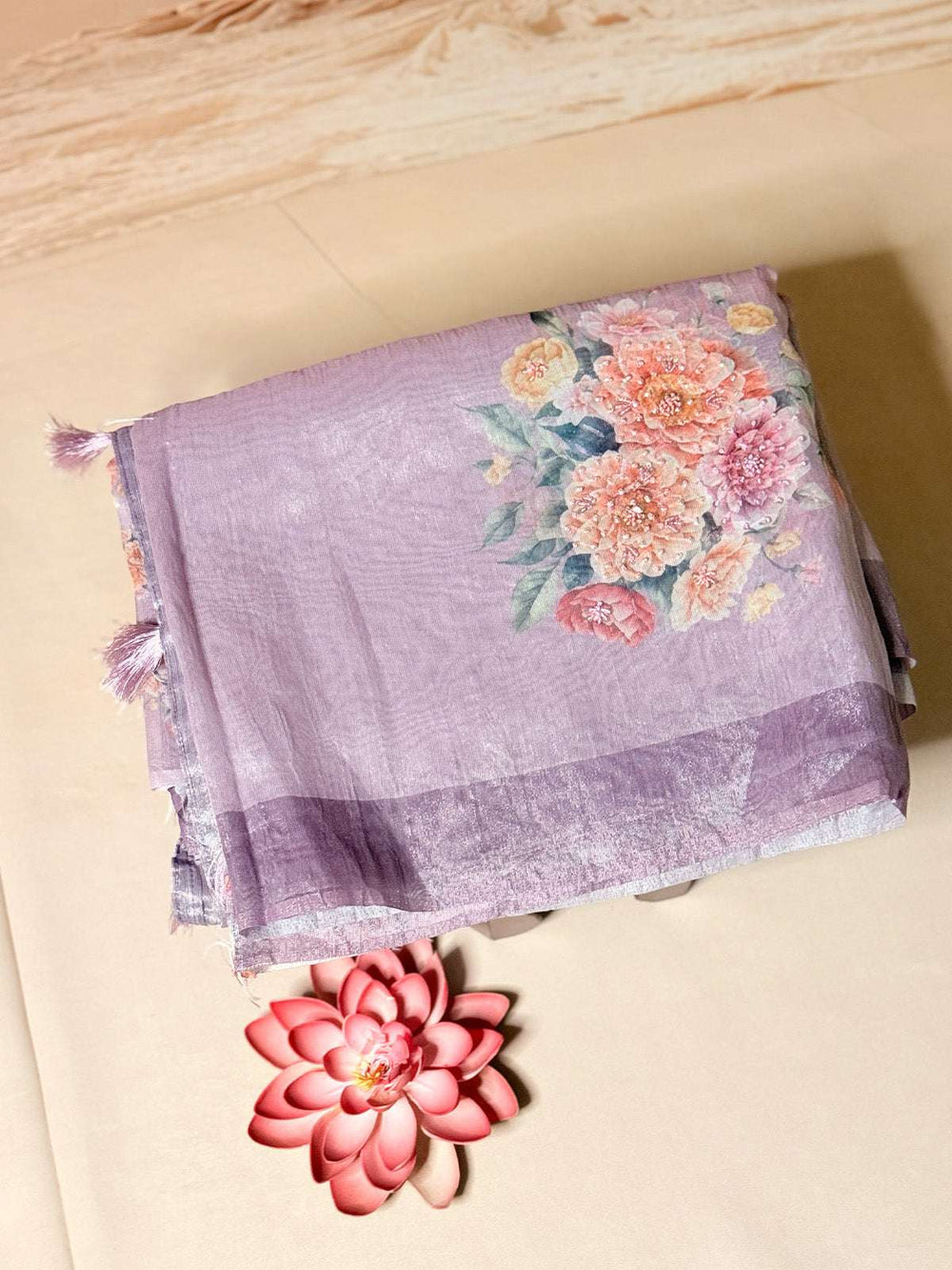 Tissue silk with sequence work on digital prints