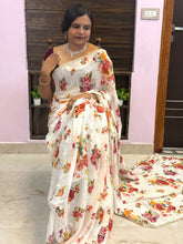 pure georgette white saree