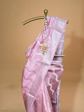 Baby Pink Kalmkari Printed Tussar Silk