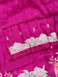 Glass Tissue With Cutwork and Petitpoint Embriodery Saree