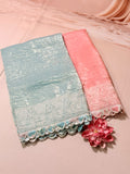 Tissue crush saree with scalloped border