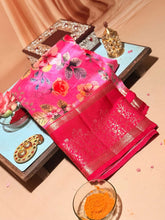 Pure Banarasi Rawmango Saree with Digital Flower Print