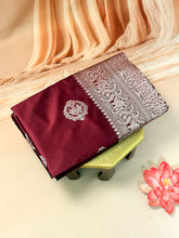 Pure Banarasi Satin Mashroo Saree with Silver Zari Butis