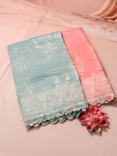 Tissue crush saree with scalloped border