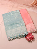 Tissue crush saree with scalloped border