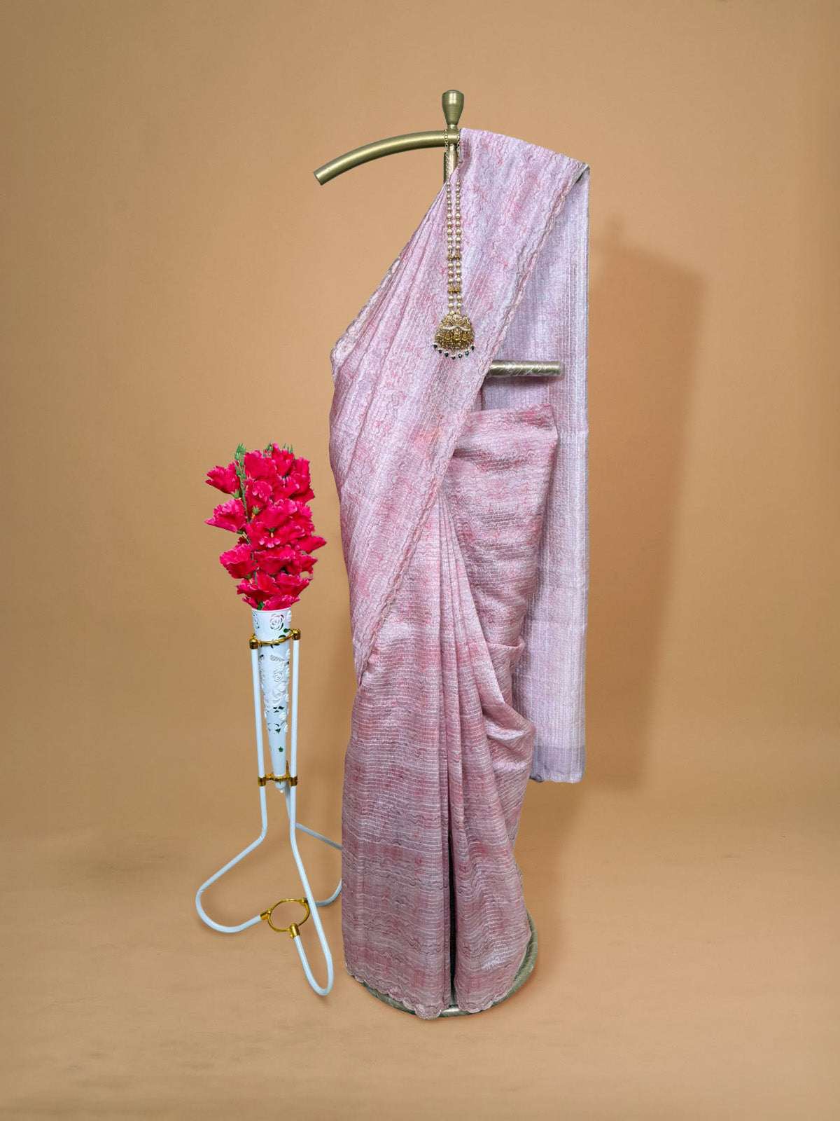 pinkish tussar silk saree