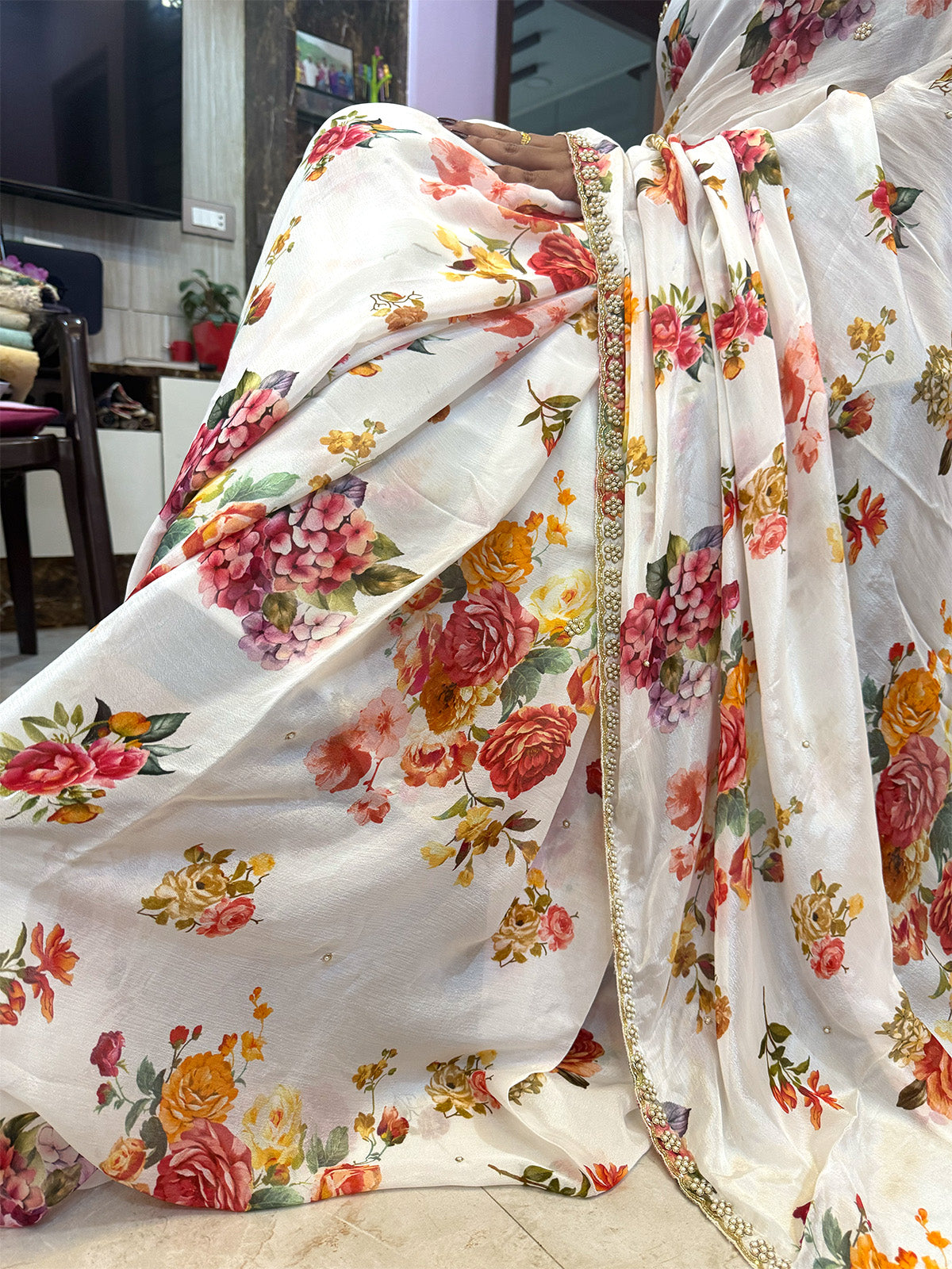 pure georgette white saree