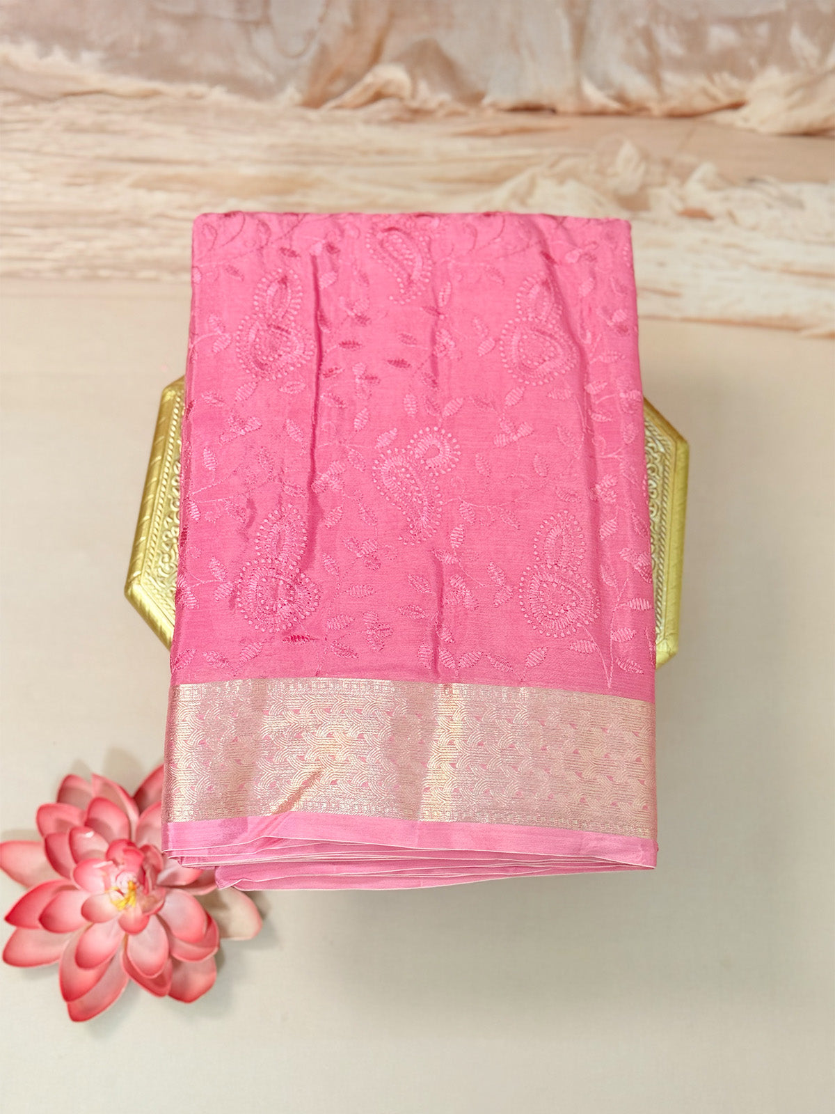 Pure crepe with self embroidery