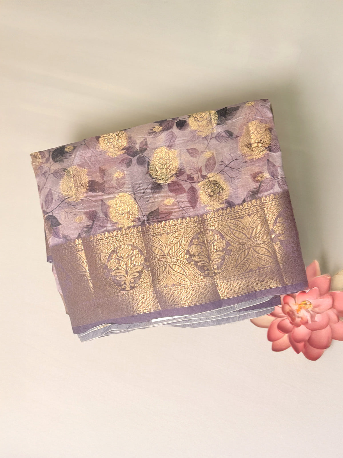 Russian silk saree with digital prints and Zari Buta