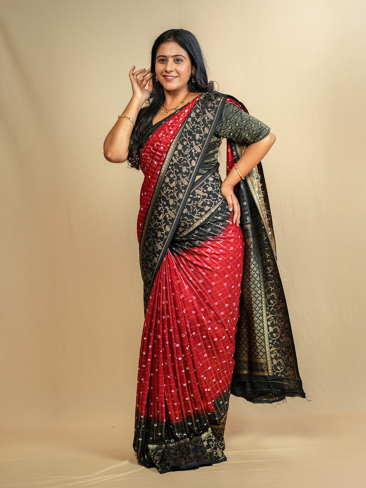 Tussar Bandini Saree