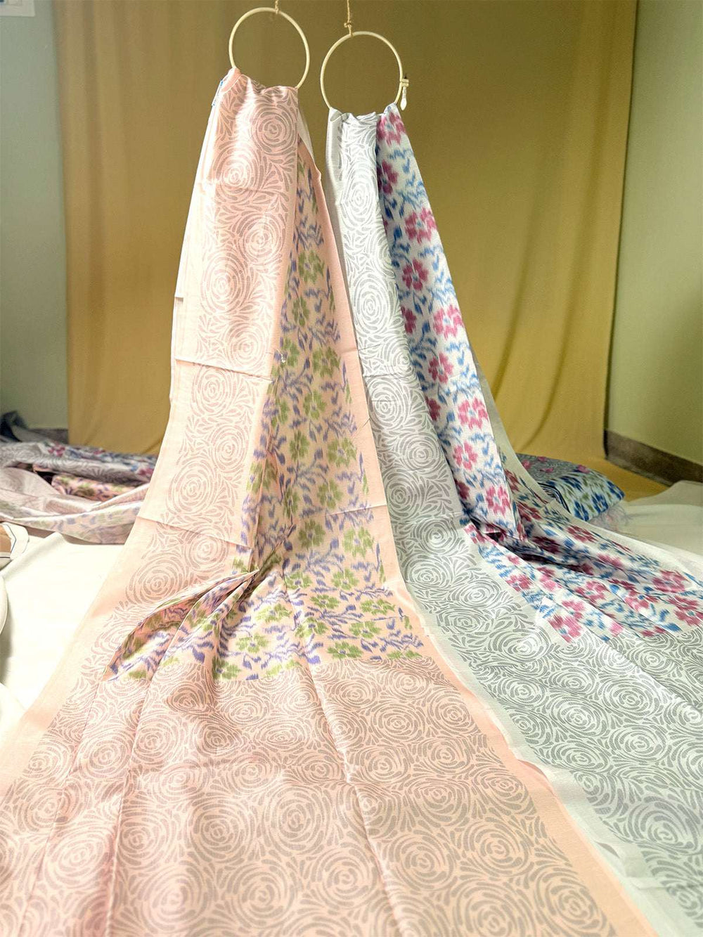 pochampally silk cotton sarees with pochampalii prints