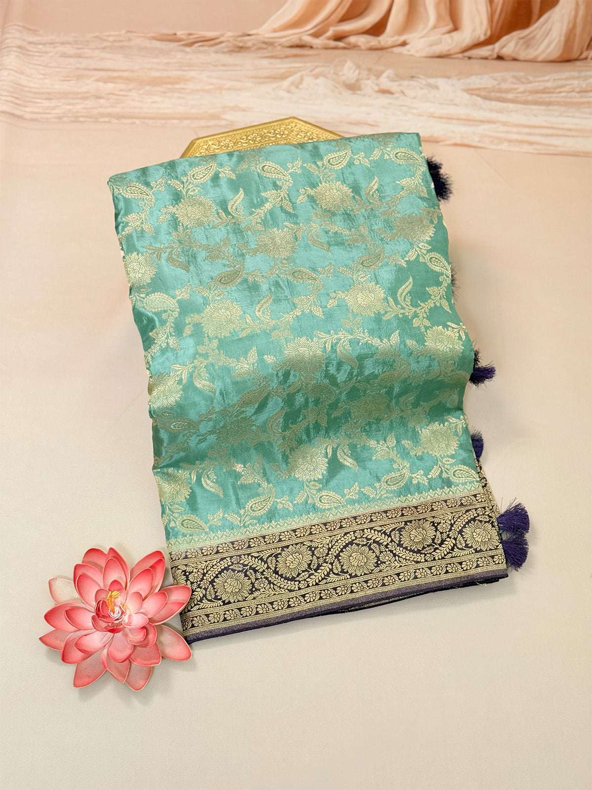 Semi katan silk saree with jaal weaving
