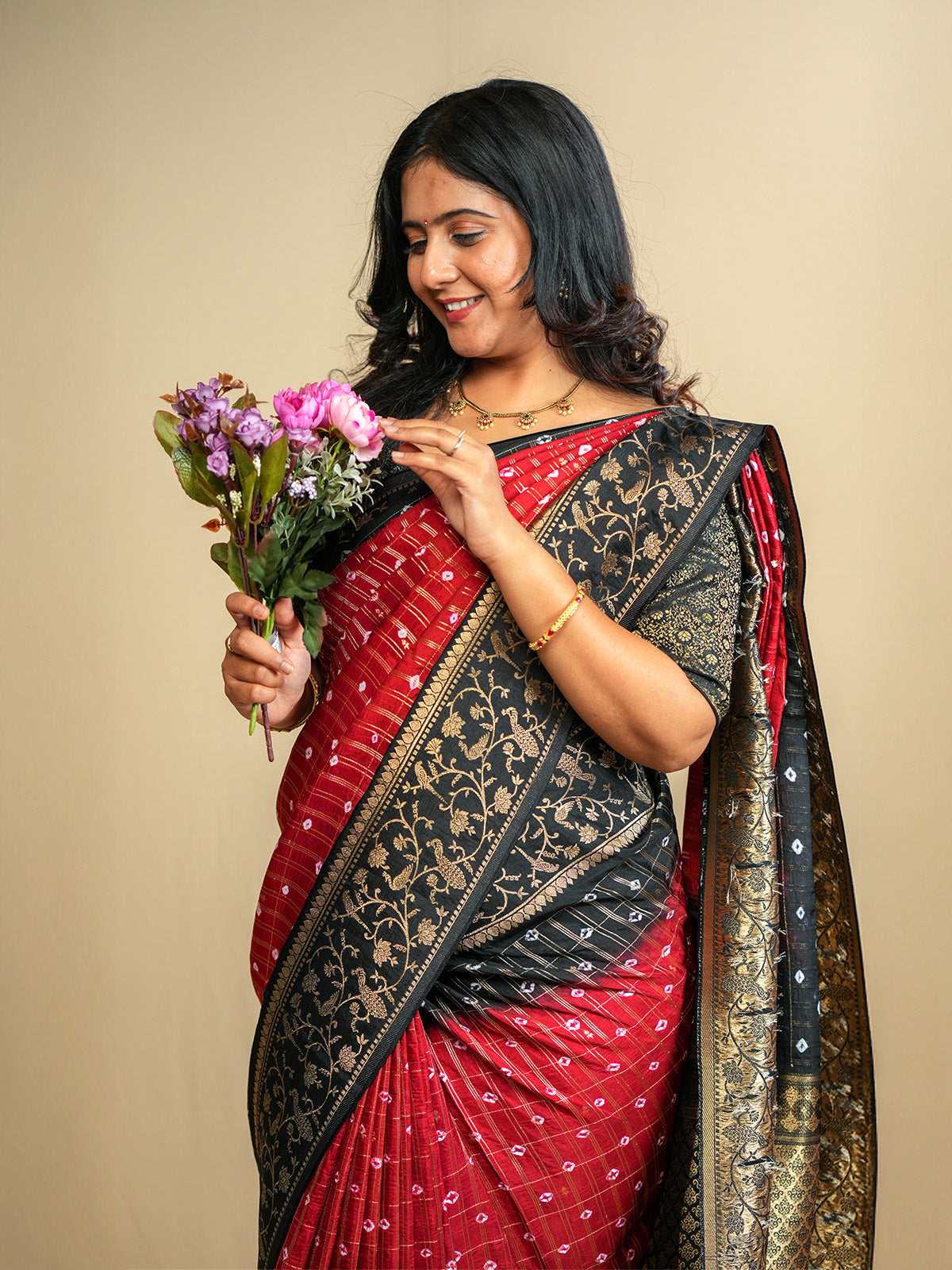 Tussar Bandini Saree