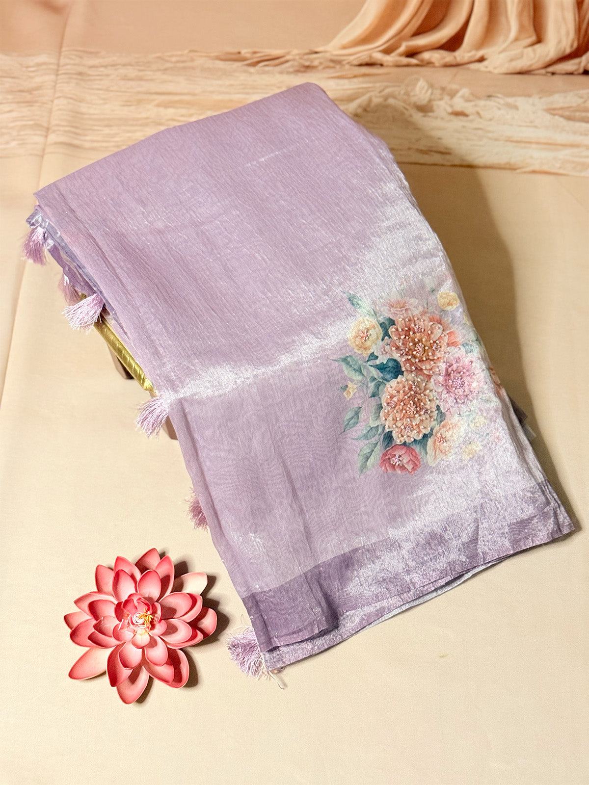 Tissue silk with sequence work on digital prints