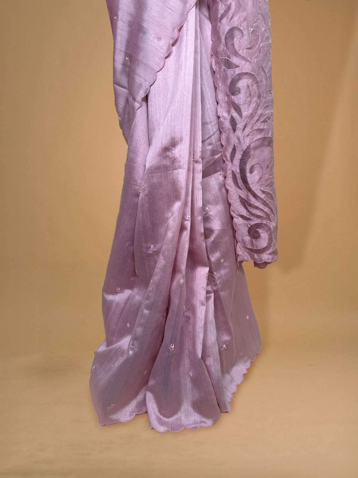Pink tussar cutwork