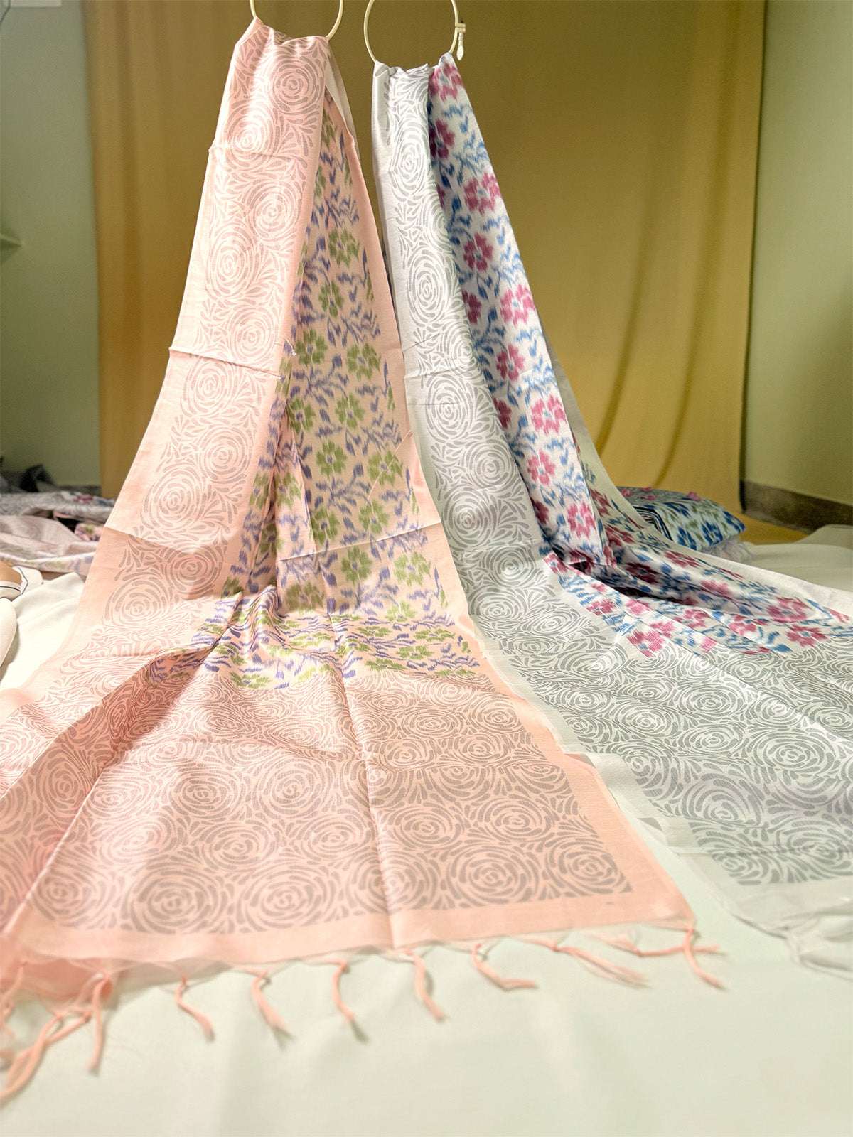 pochampally silk cotton sarees with pochampalii prints