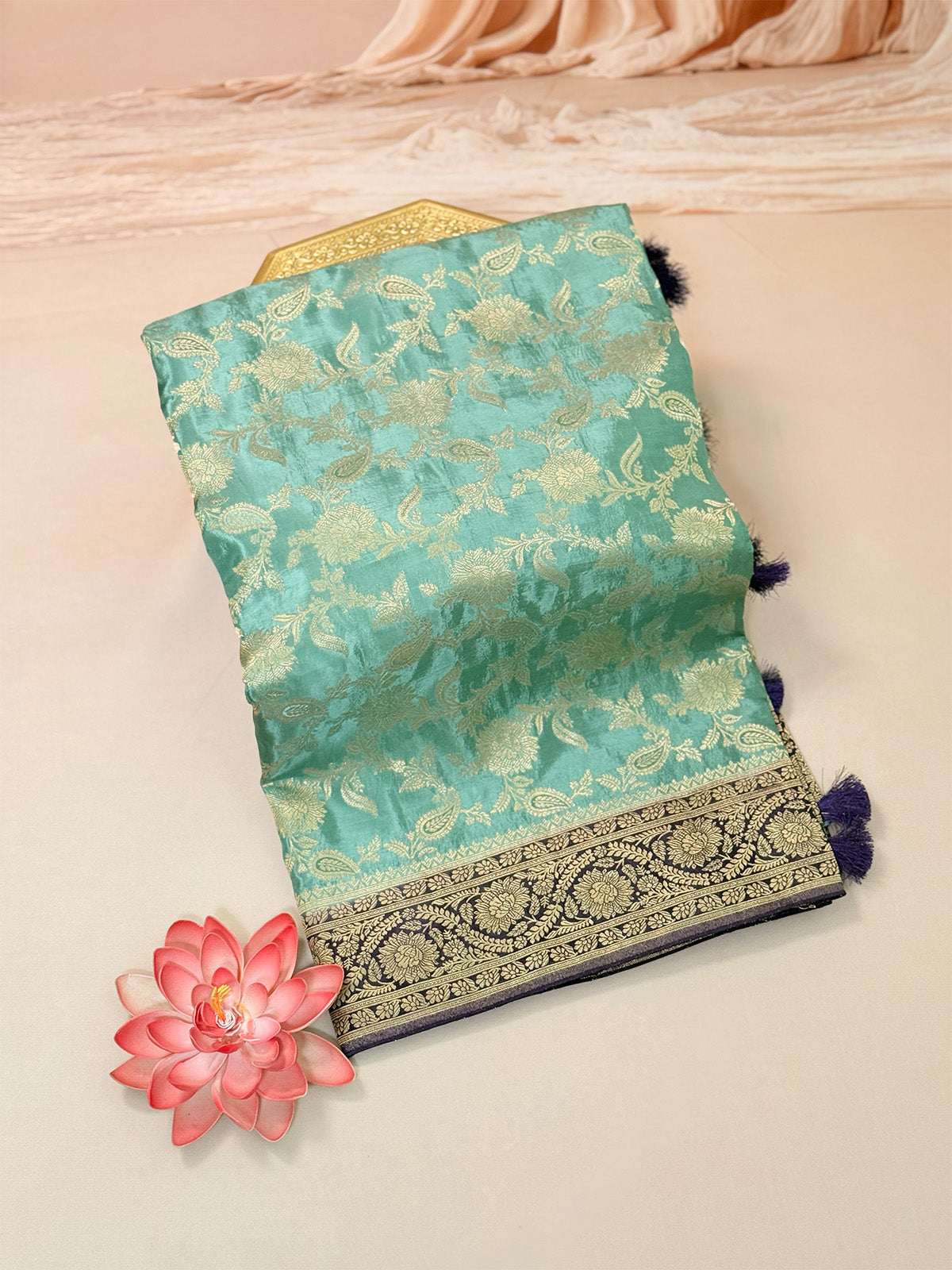 Semi katan silk saree with jaal weaving