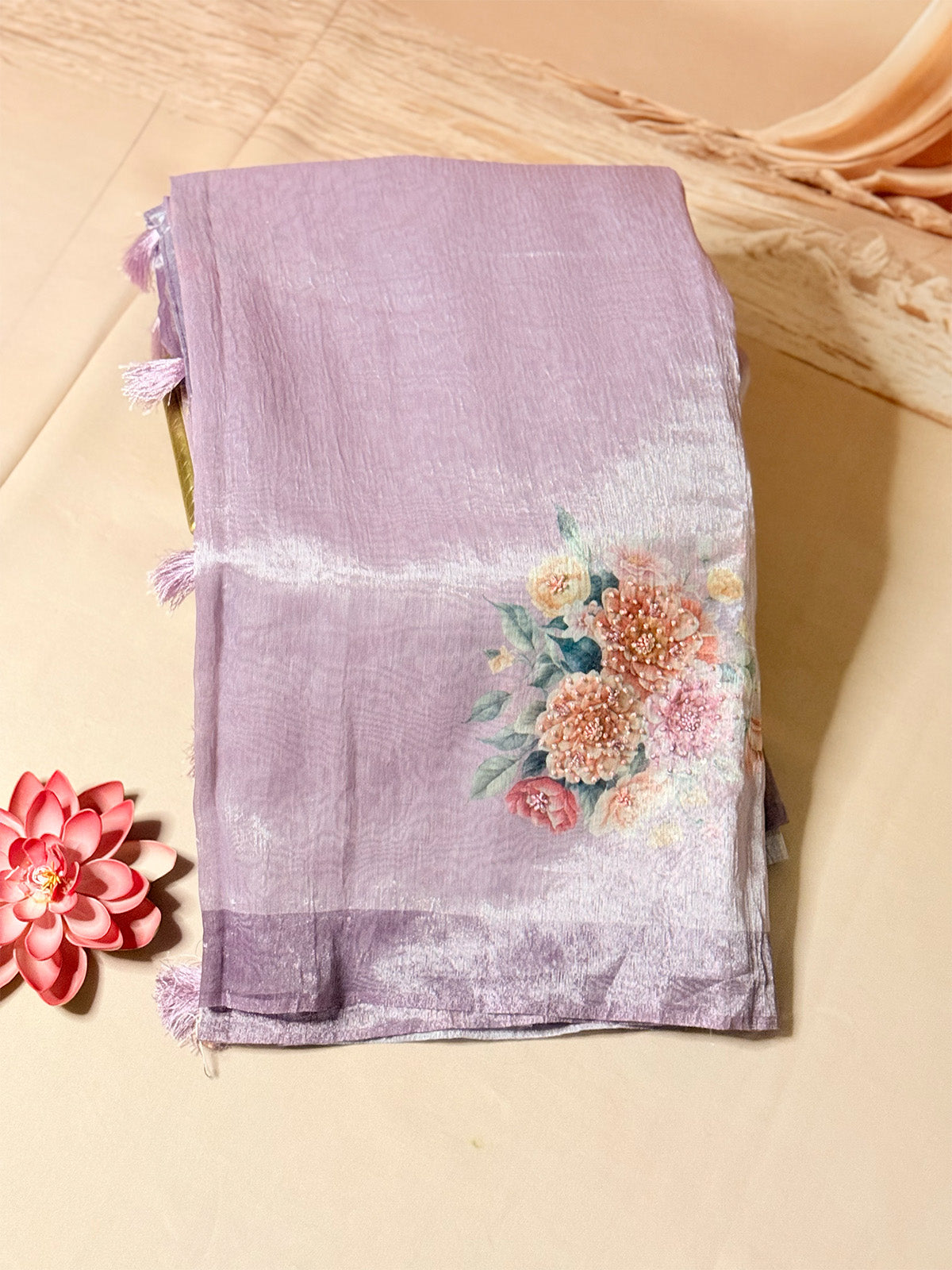 Tissue silk with sequence work on digital prints