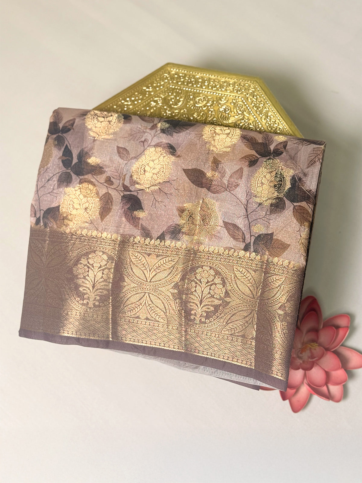 Russian silk saree with digital prints and Zari Buta