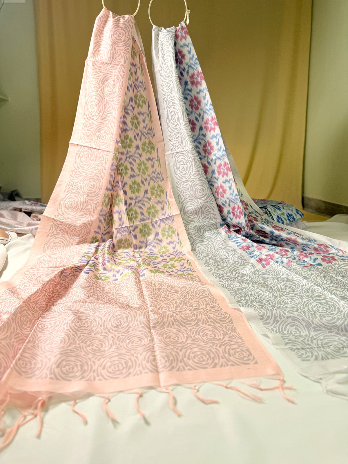 pochampally silk cotton sarees with pochampalii prints