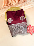 Pure Banarasi Satin Mashroo Saree with Silver Zari Butis