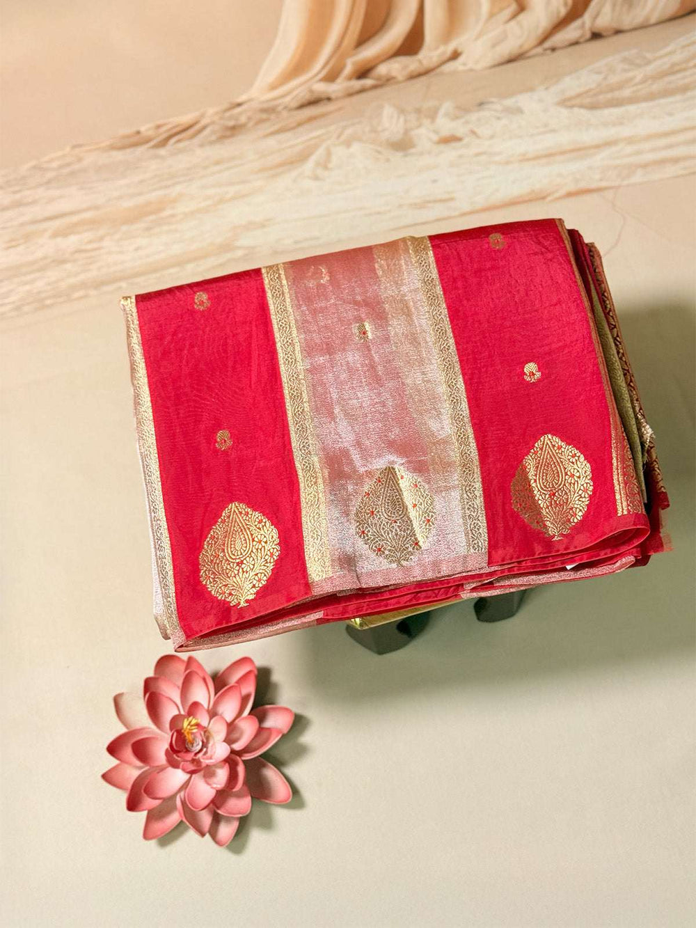 Poona silk saree with zari motifs
