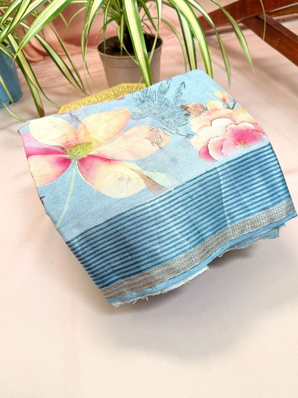 Pure satin georgette green blue
