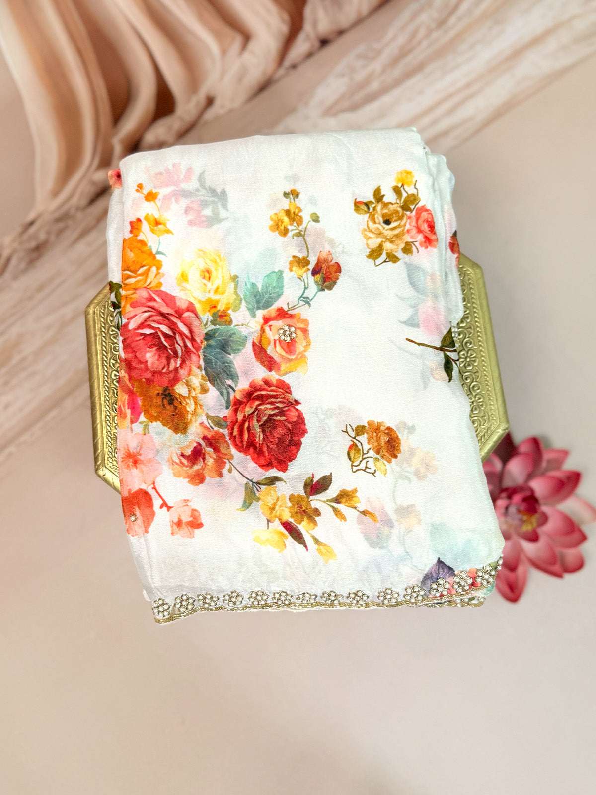 pure georgette white saree