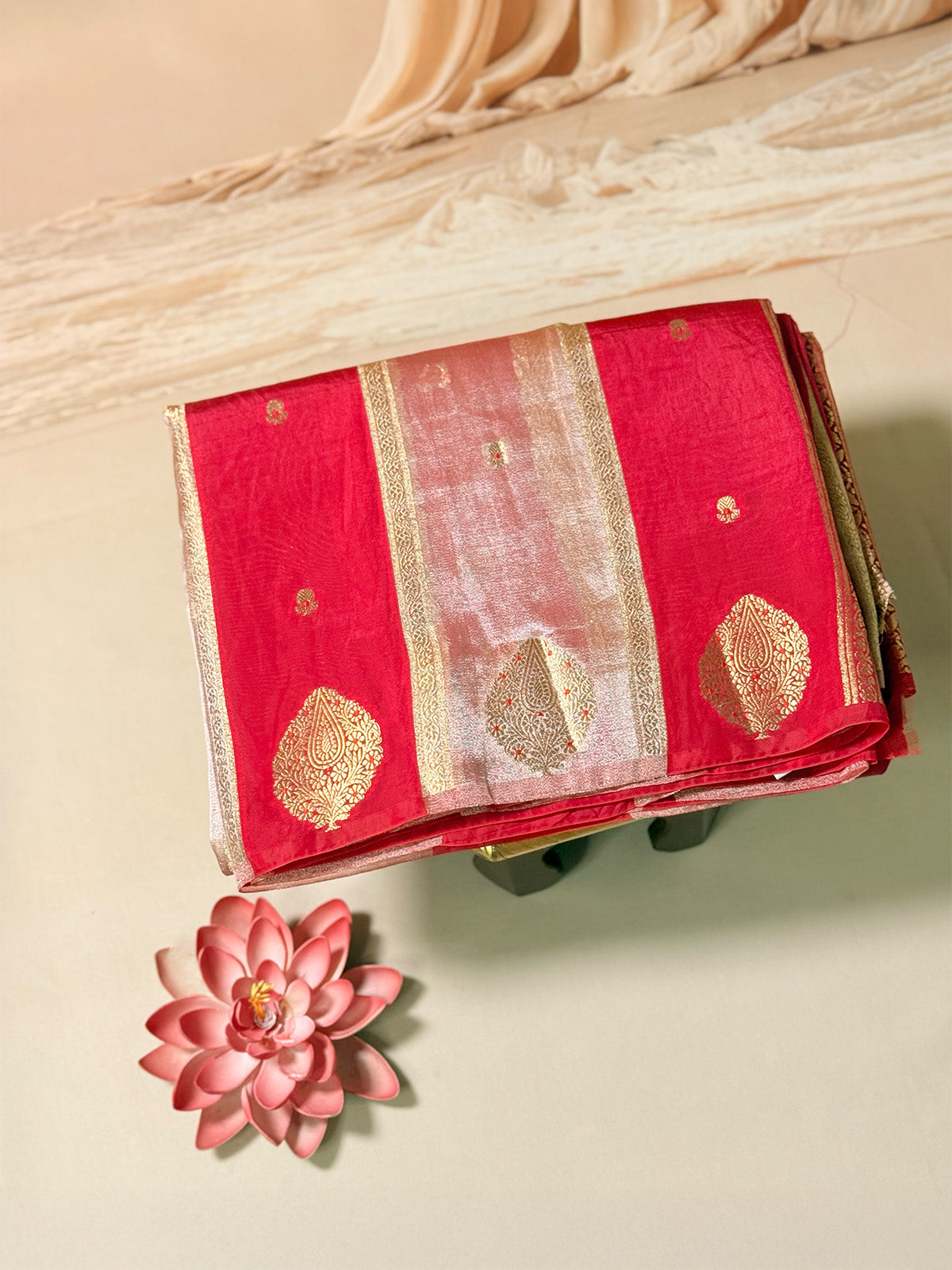 Poona silk saree with zari motifs