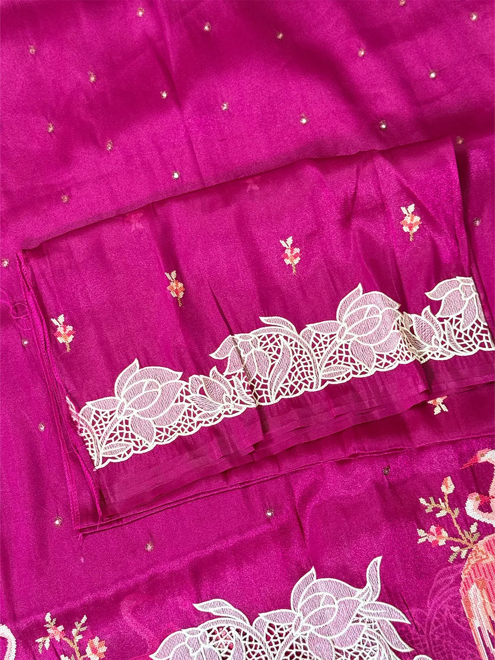 Glass Tissue With Cutwork and Petitpoint Embriodery Saree