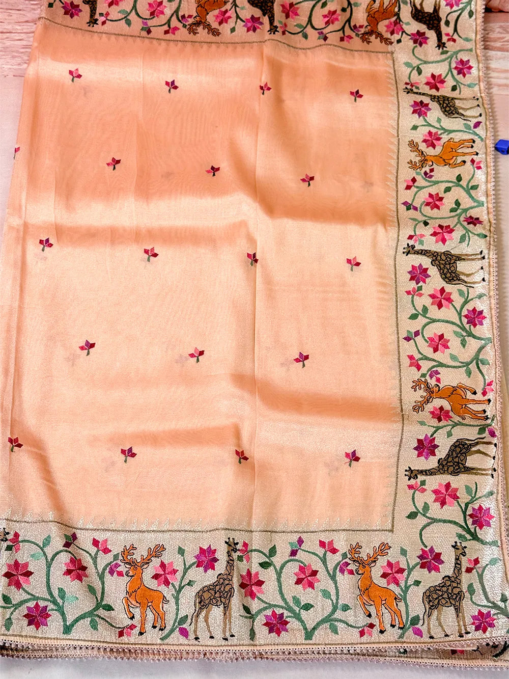 Glass Tissue With Korean Embriodery Saree