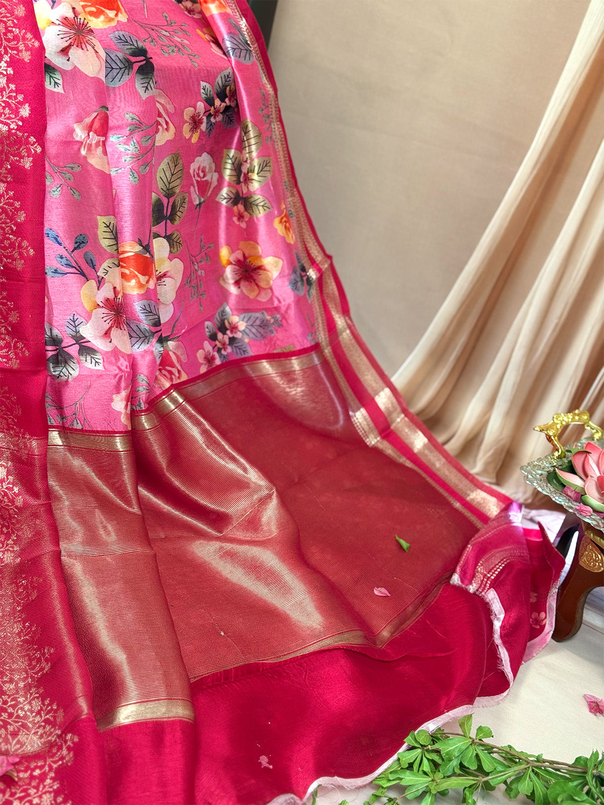 Pure Banarasi Rawmango Saree with Digital Flower Print