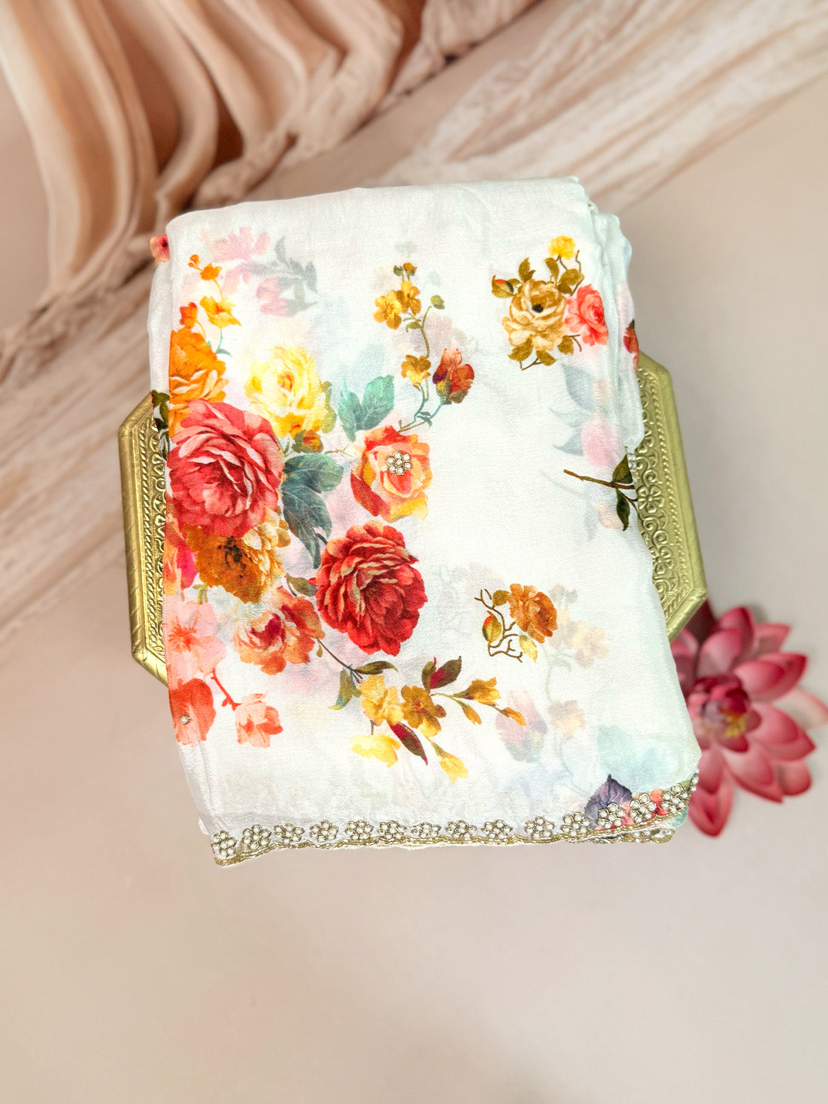 pure georgette white saree