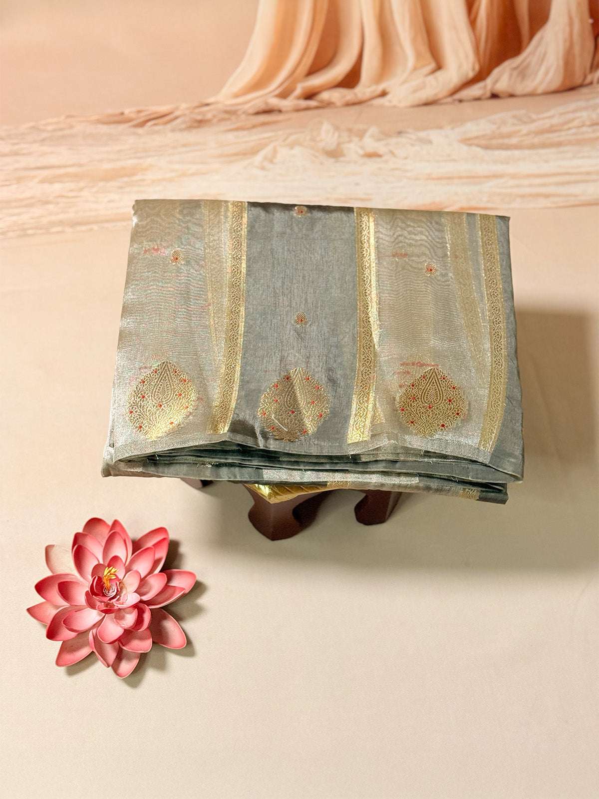 Poona silk saree with zari motifs