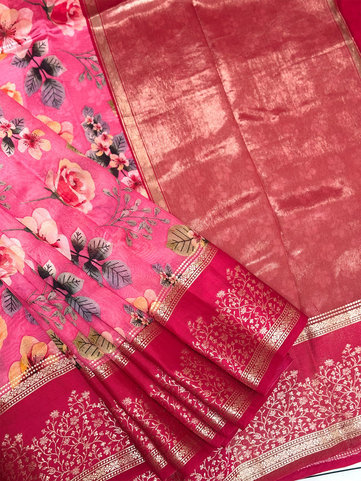 Pure Banarasi Rawmango Saree with Digital Flower Print