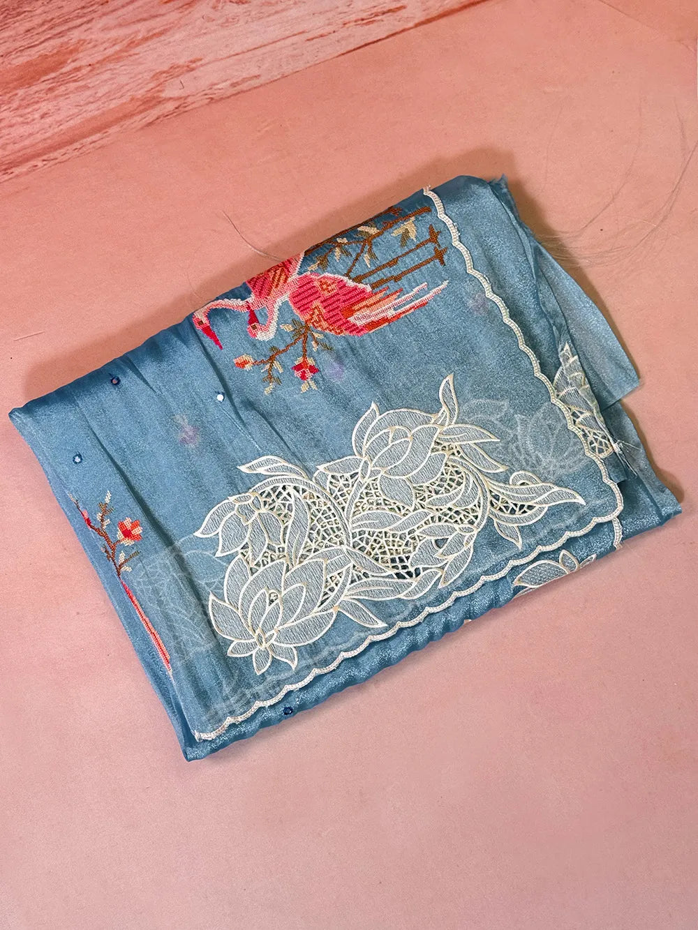 Glass Tissue With Cutwork and Petitpoint Embriodery Saree