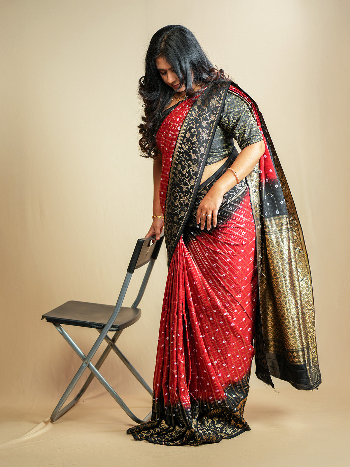 Tussar Bandini Saree