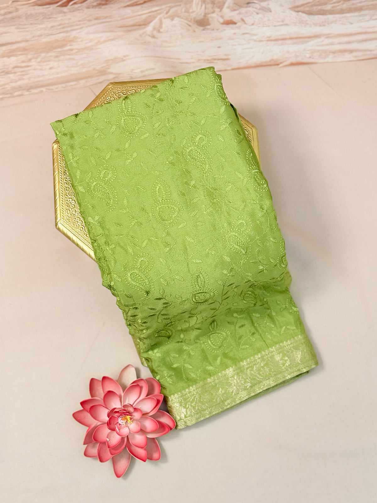 Pure crepe with self embroidery