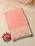 Tissue crush saree with scalloped border
