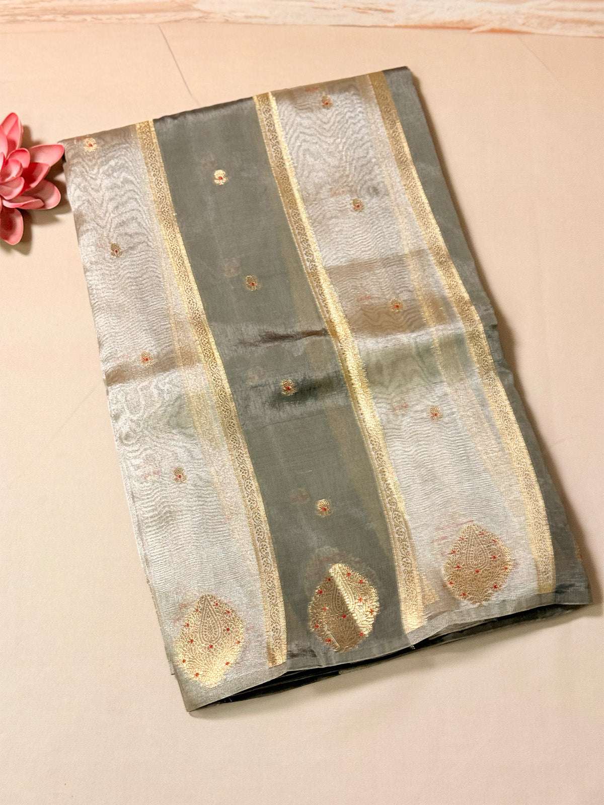 Poona silk saree with zari motifs