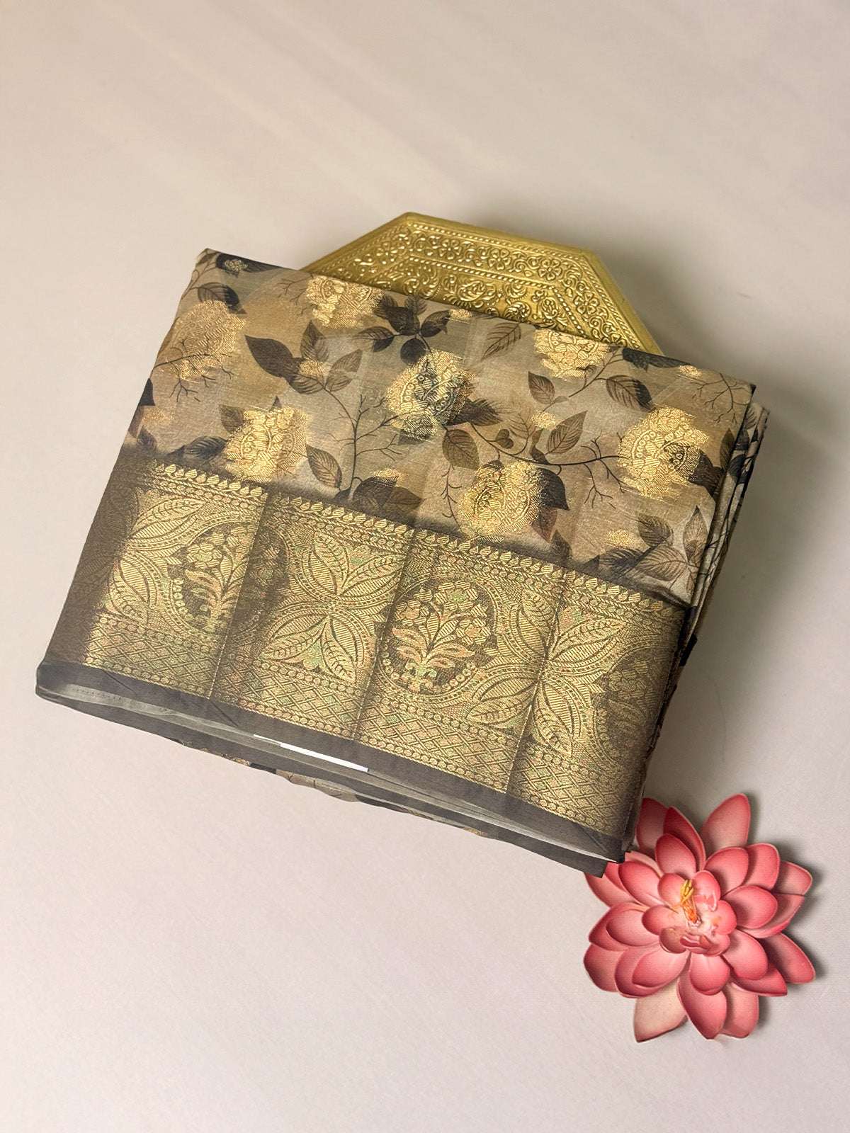 Russian silk saree with digital prints and Zari Buta