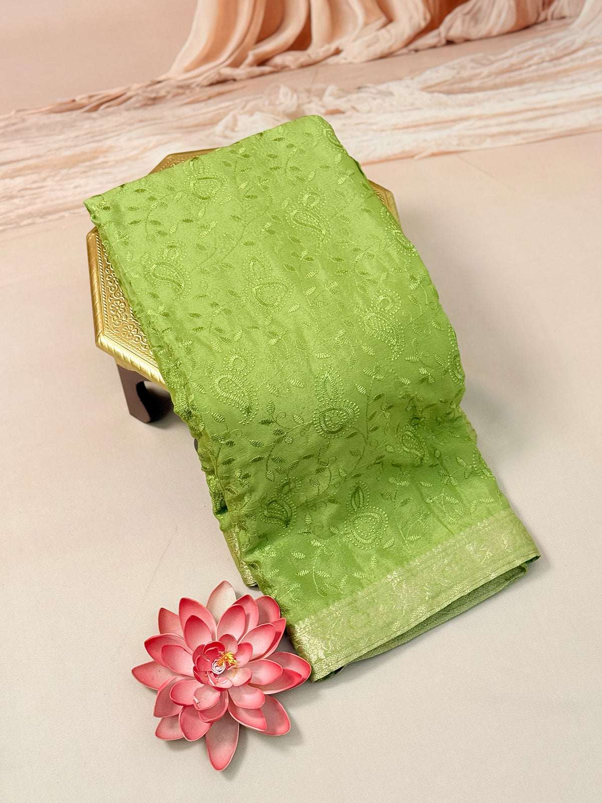 Pure crepe with self embroidery