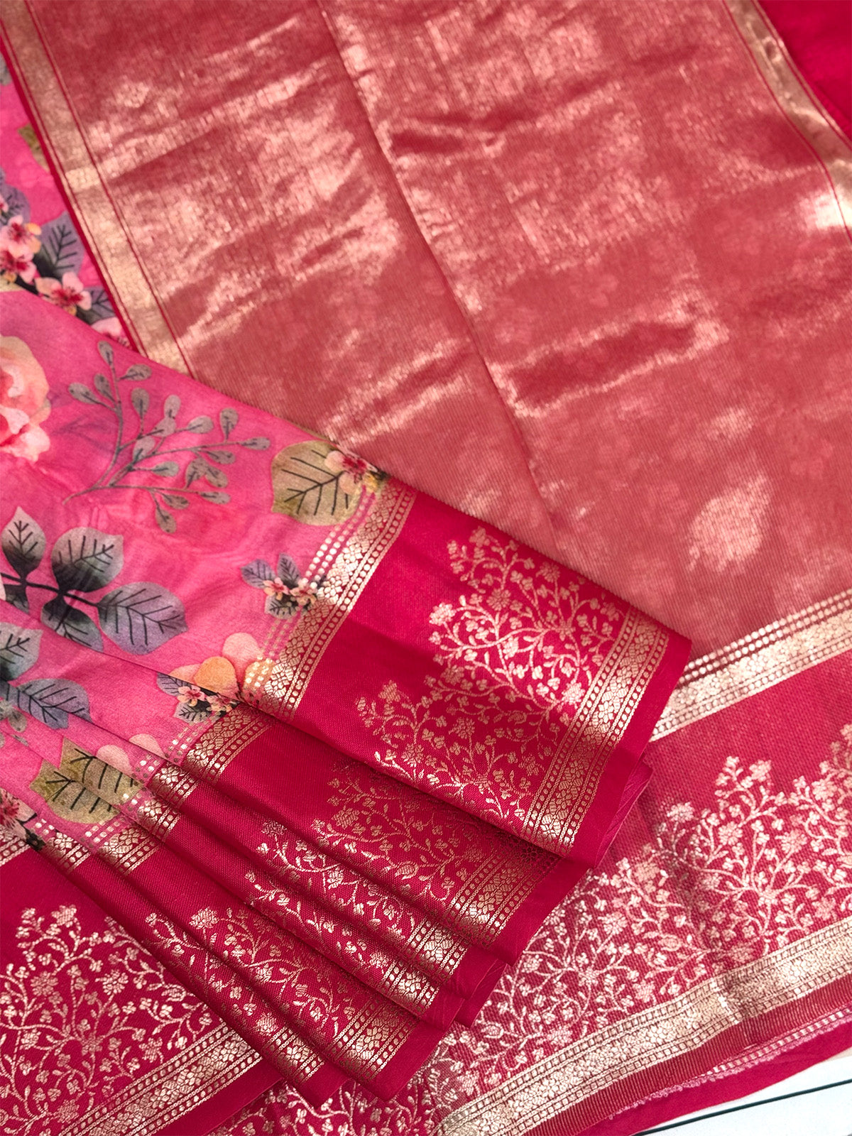 Pure Banarasi Rawmango Saree with Digital Flower Print