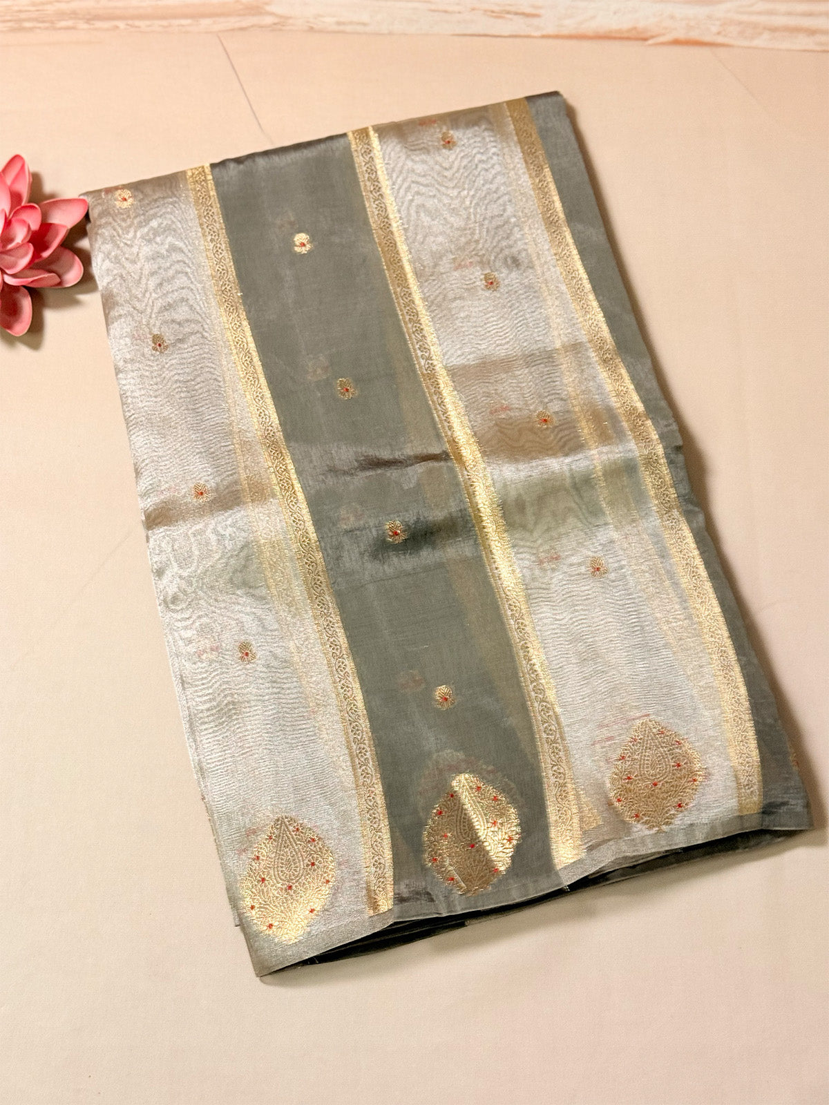 Poona silk saree with zari motifs