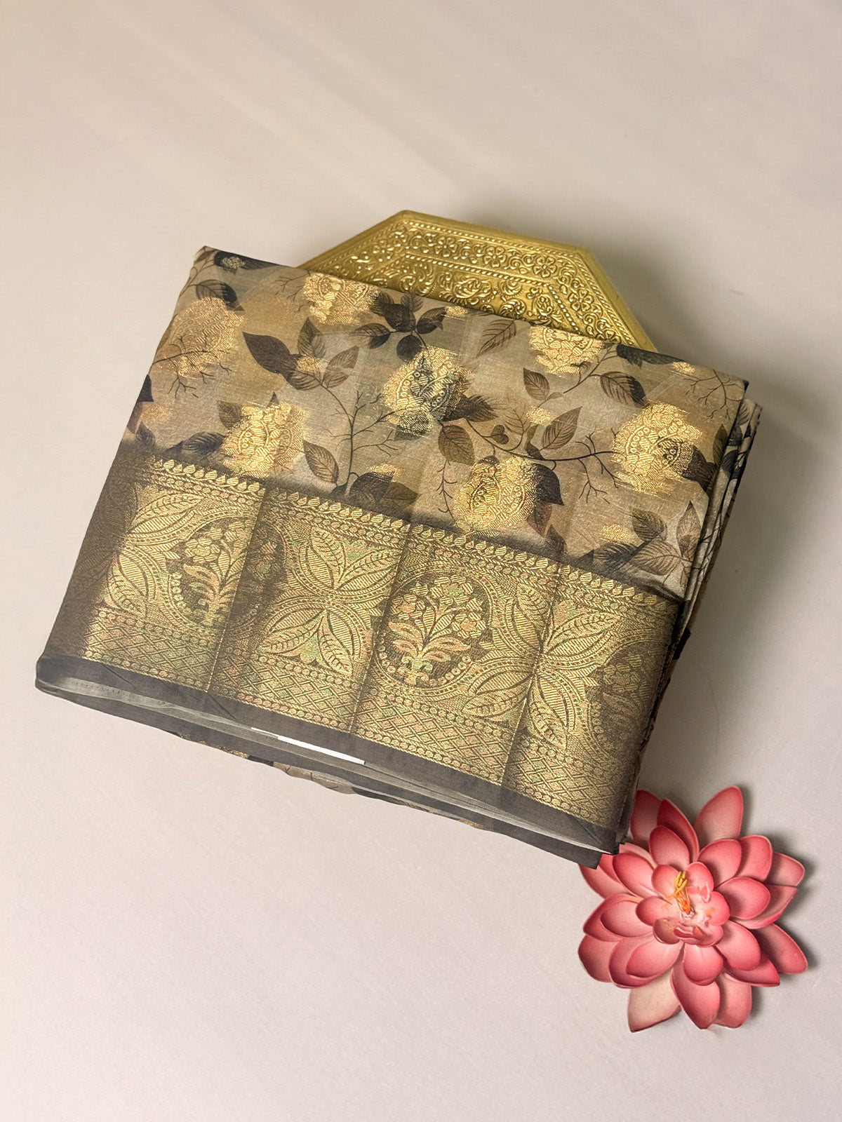 Russian silk saree with digital prints and Zari Buta