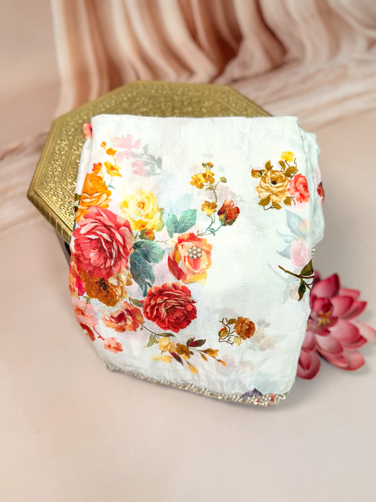 pure georgette white saree