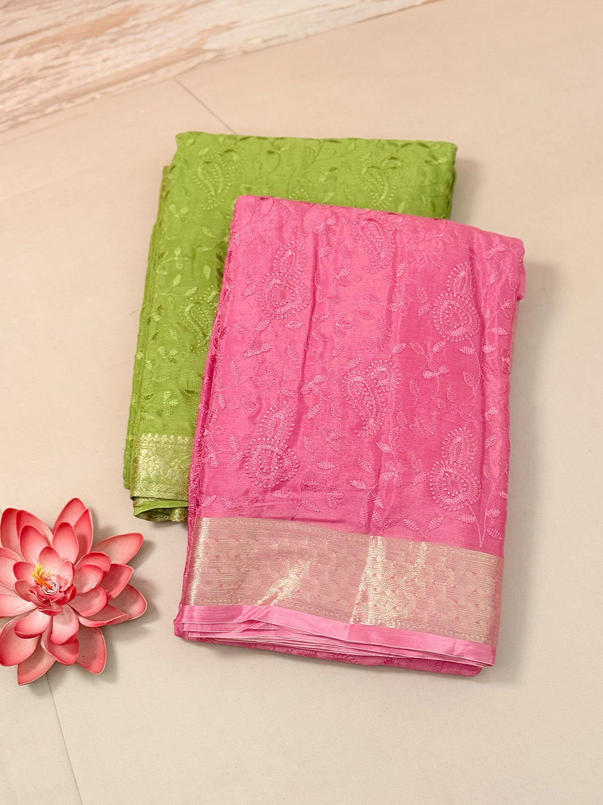 Pure crepe with self embroidery