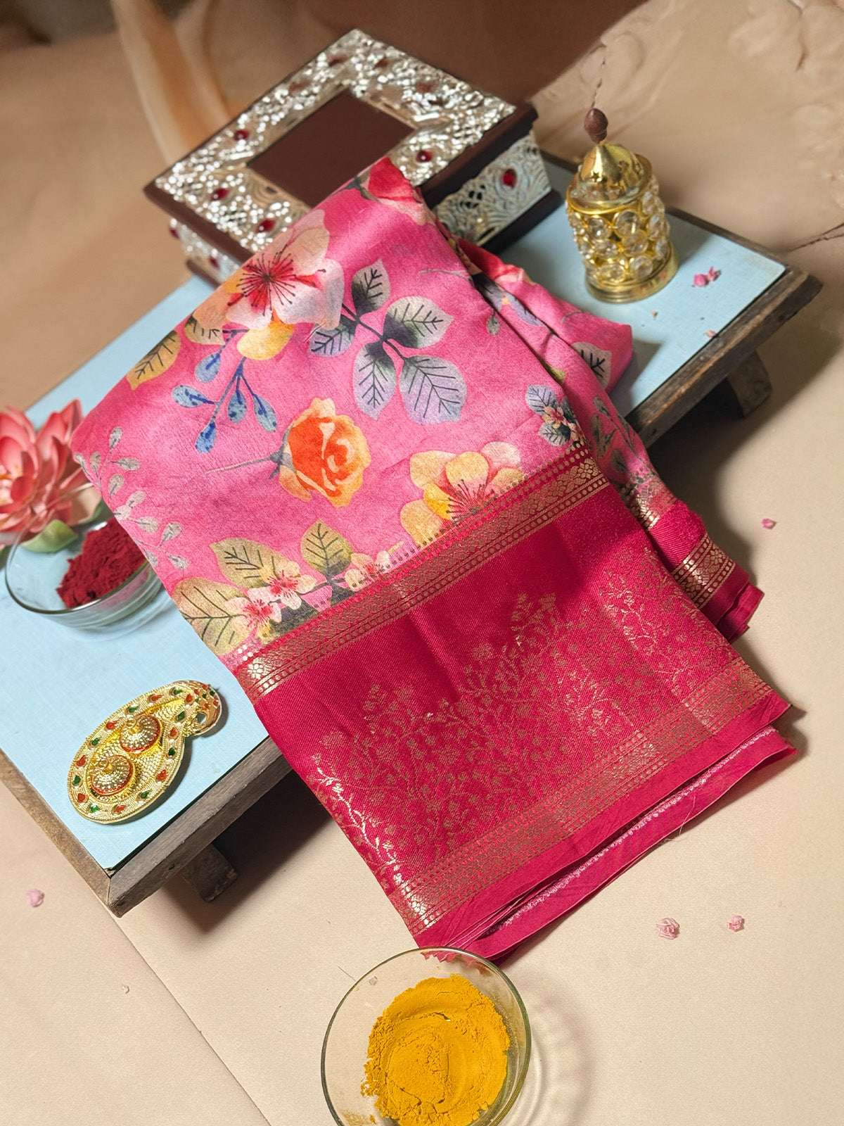 Pure Banarasi Rawmango Saree with Digital Flower Print