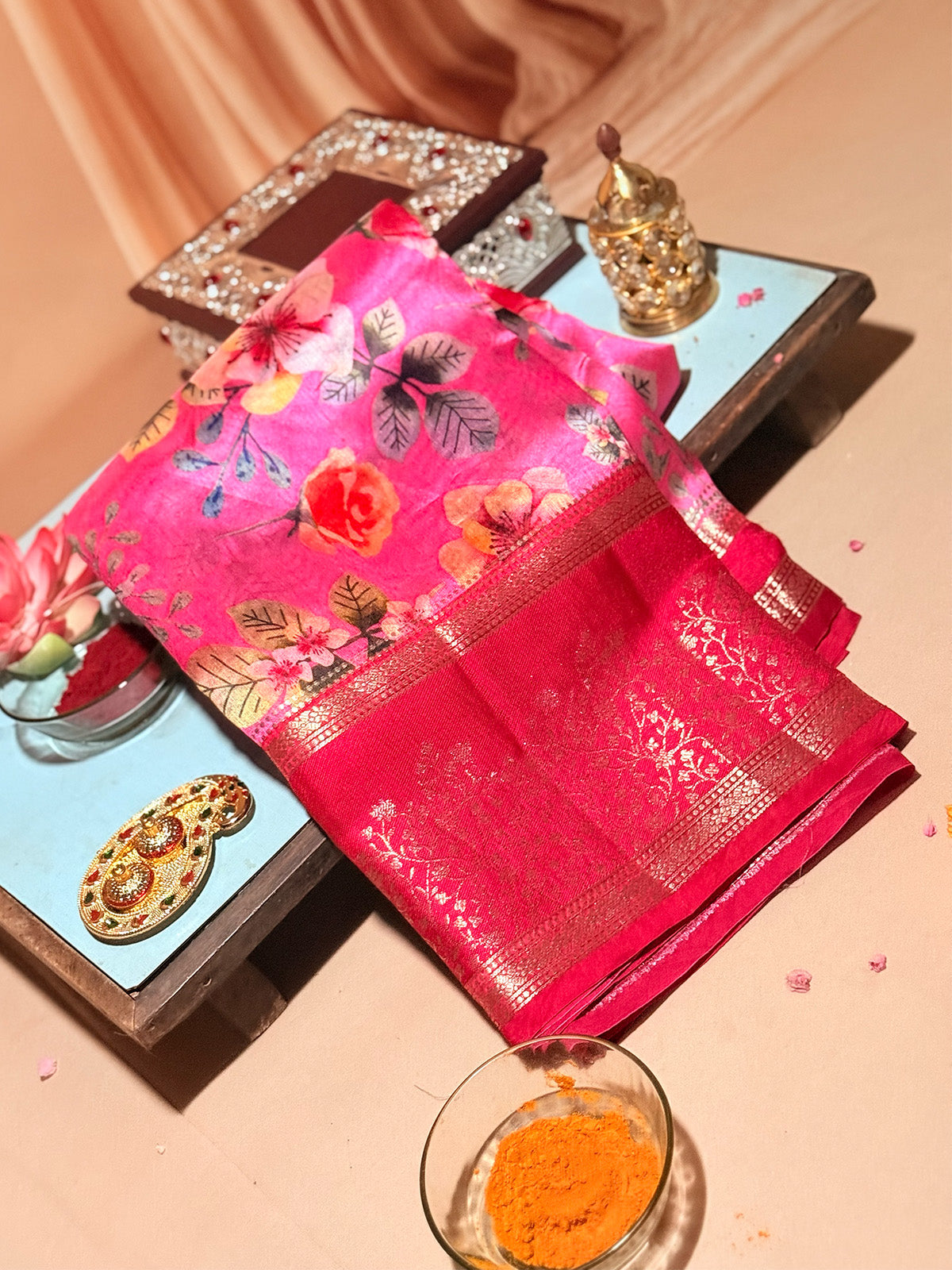 Pure Banarasi Rawmango Saree with Digital Flower Print