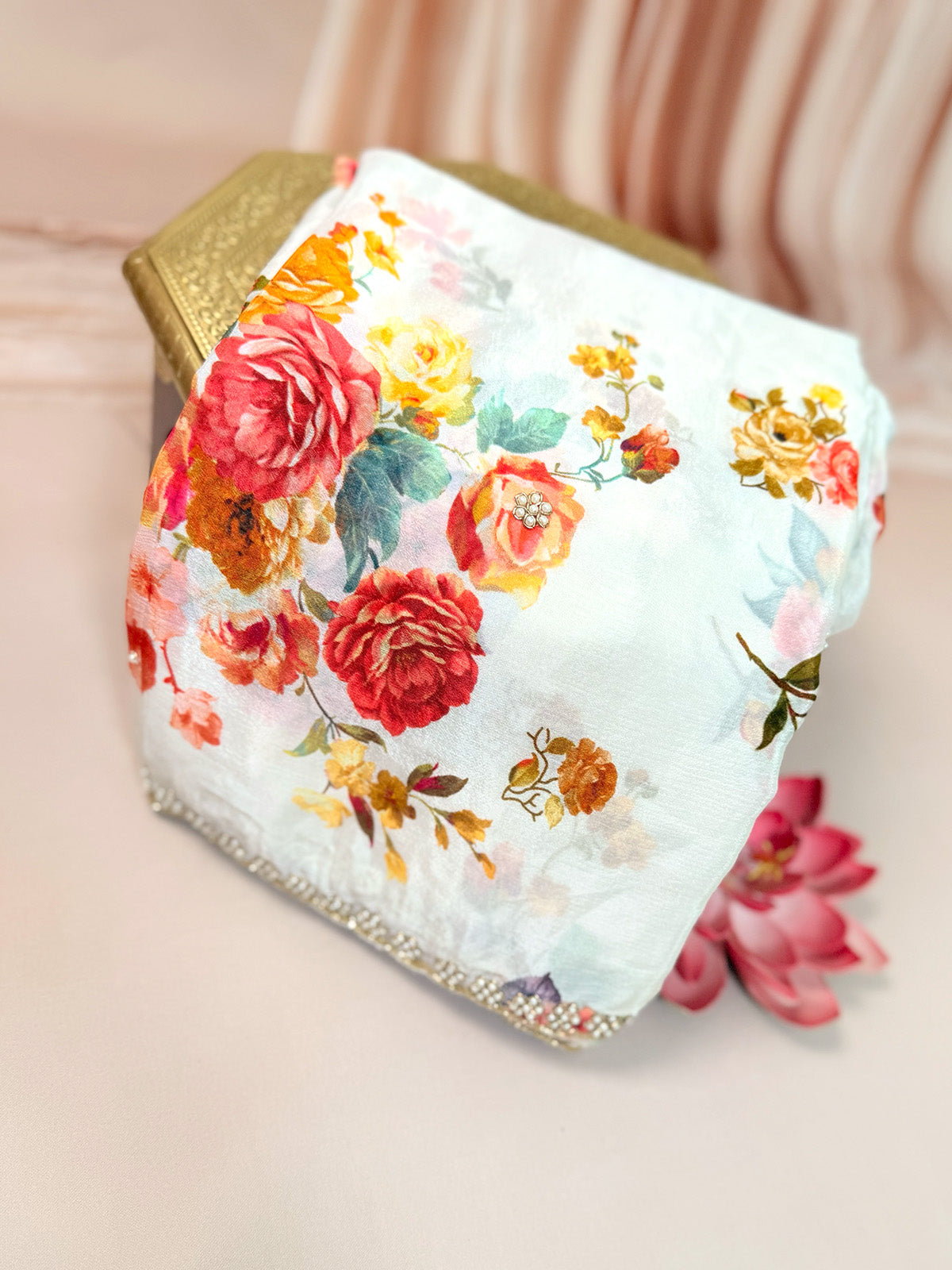 pure georgette white saree